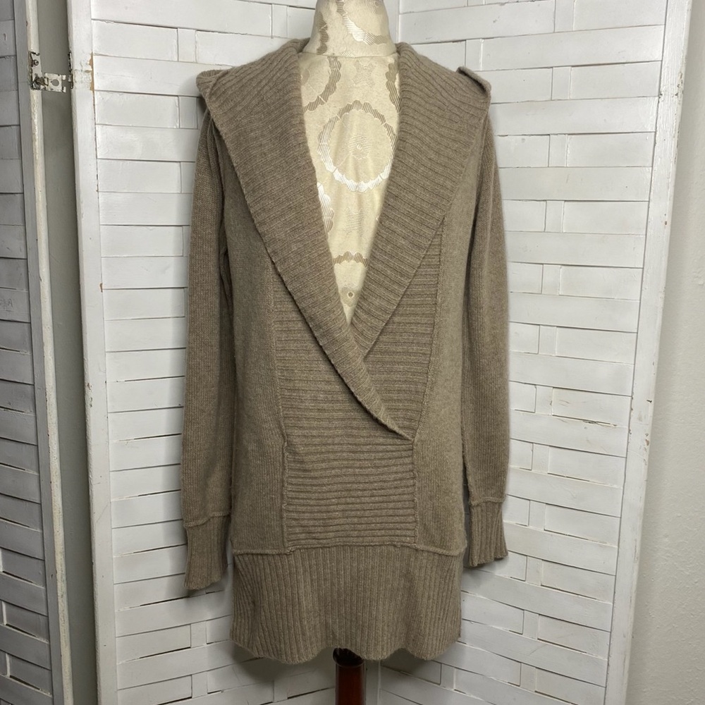 Vince Taupe Shawl Collar Long Knit Sweater